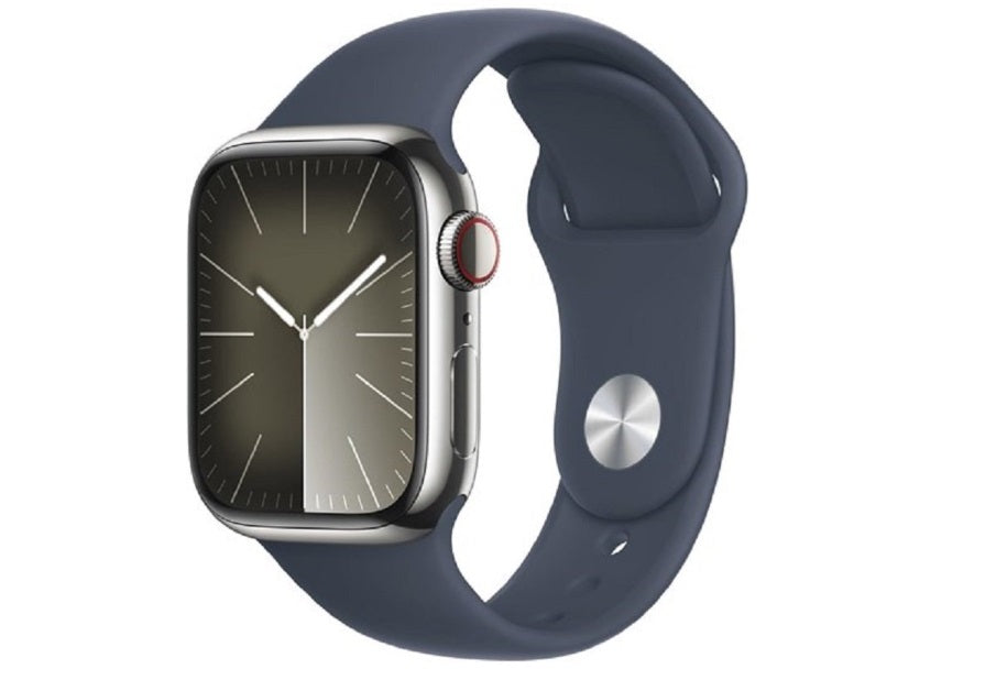 Apple Watch Series 9 GPS + Cellular 45mm Silver Aluminium Case with Storm Blue Sport Band - M/L